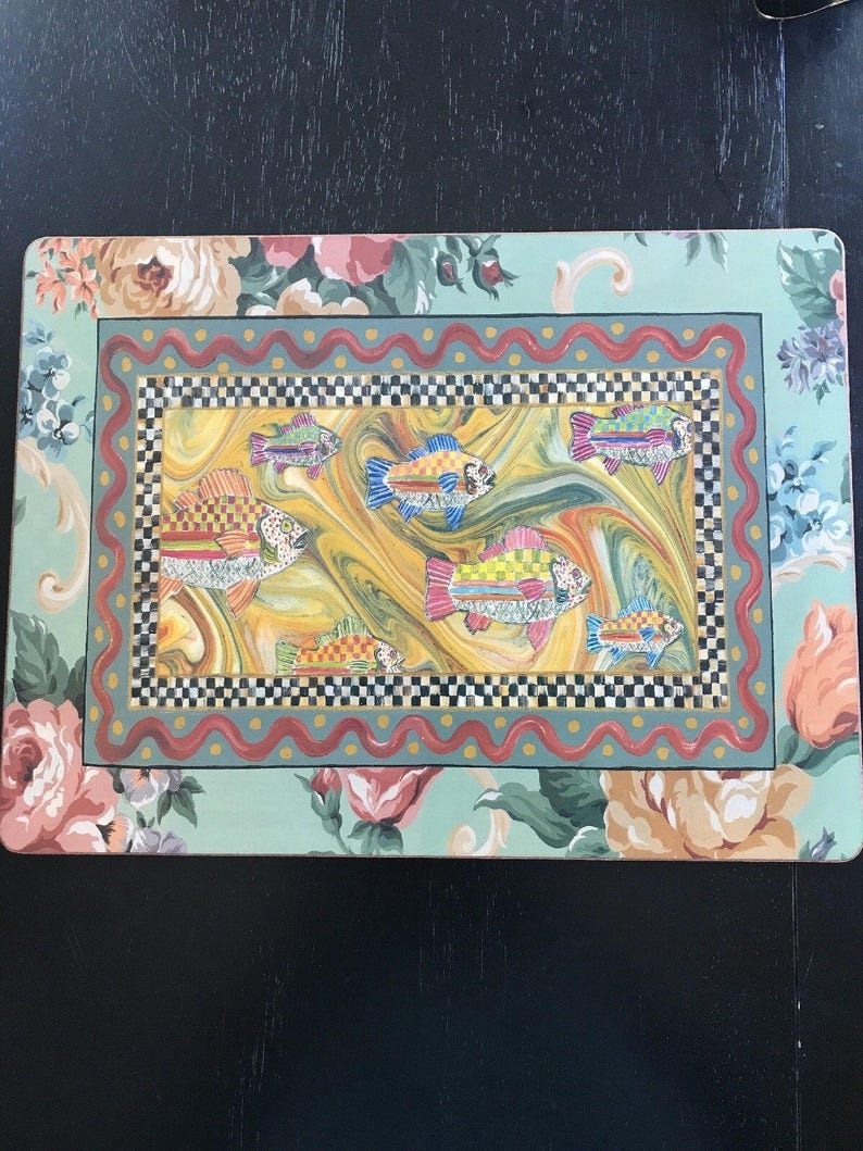 Mackenzie Childs Go Fish Placemats Set of 8 Designer Pimpernel Cork