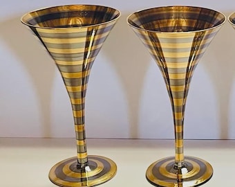 Mackenzie Childs purple hour champagne glass flutes glasses - designer gorgeous barware drinkware