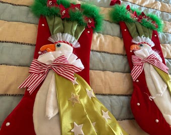 Patience Brewster Mackenzie Childs Dept 56 Set of 2 Christmas Stockings whimsical birds eagles STUNNING holiday decoration rare Retired new