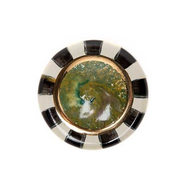 One Mackenzie Childs Cheltenham Ceramic Black green gold courtly stripe Cabinet Doorknob dresser Knob Handle Pull - 20 available