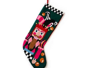 Mackenzie Childs courtly check Christmas Stocking HUGE Large 32'' Green Nutcracker holiday rare and Retired - 3 available
