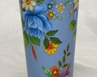 Mackenzie Childs parisian french  blue flower tumbler vase  10 oz rare and Retired stunning