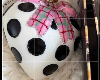 Mackenzie Childs courtly check pink plaid polka dot HEART christmas tree ornaments  rare retired htf new in box made in poland
