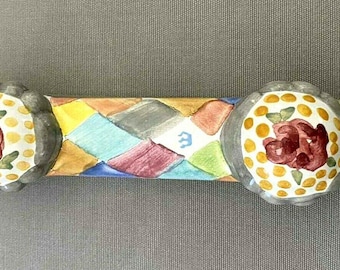 MacKenzie-Childs glas Mezuzzah keramiek gepensioneerd Super RARE Retired gemaakt in Polen VINTAGE designer zeldzaam stuk judaica