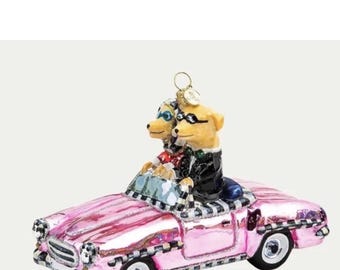 Blown Glass Mackenzie Childs Ornaments courtly Check colorful caddy dog New In Box - RETIRED PATTERN made in poland