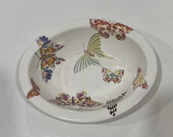 mackenzie childs butterfly garden courtly check enamel soap dish holder - trinket dish - country decor cottage  RETIRED HTF rare