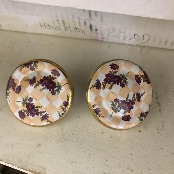 Mackenzie Childs Ceramic Honeymoon Check Retired Set Of 2 Etsy