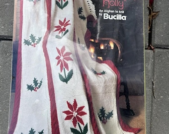 Bucilla blanket afghan kit poinsettia vintage new in box