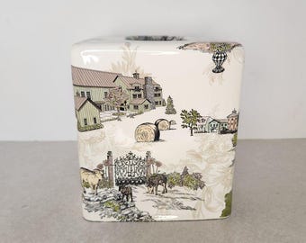 Mackenzie Childs Aurora Farm Cow Barn Tissue Box Kleenex Holder vintage rare & Retired lots of Mackenzie Childs for sale