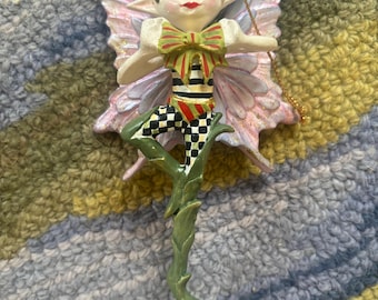 Mackenzie Childs Courtly Check Nutcracker fairy elf Christmas Tree Ornament - Many others available rare and retired free shipping