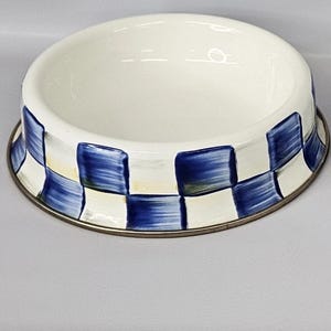 Mackenzie Childs Rare blauw geruit emaille huisdier hond kattenbak gratis verzending