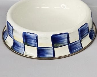 Plato esmaltado para perro o gato con cuadros azules de Mackenzie Childs, raro, envío gratuito