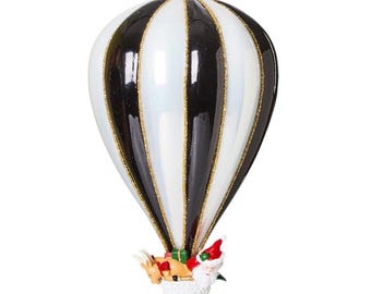 Adorno navideño para árbol de Mackenzie Childs con diseño de globo aerostático de rayas elegantes, descontinuado, retirado, nuevo en caja