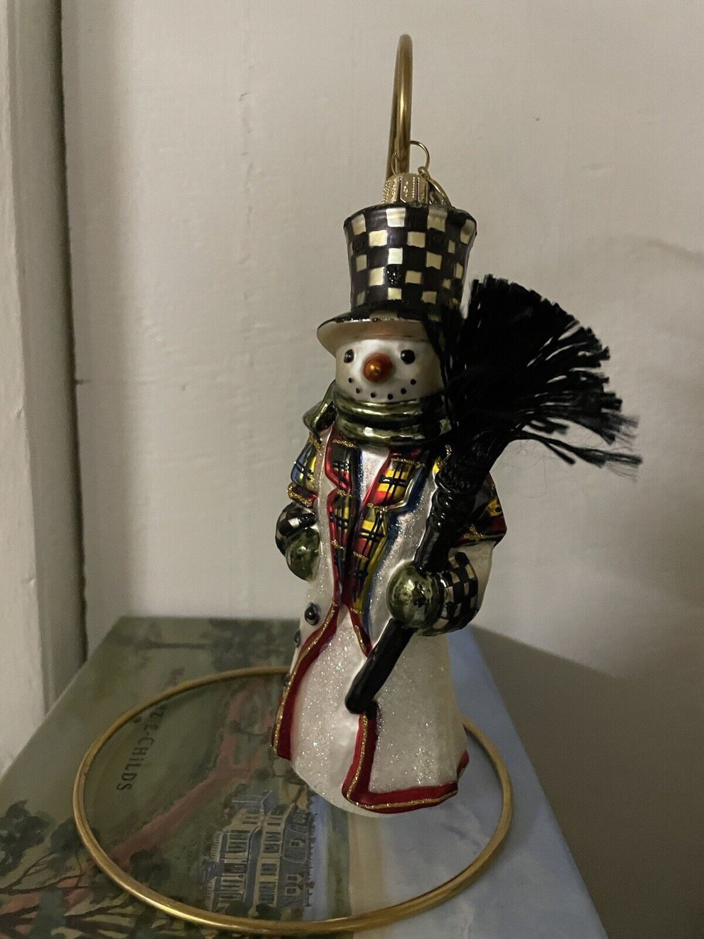 Mackenzie Childs SNOWMAN Real Broom Glass Christmas Tree Ornament