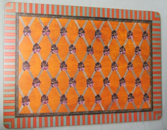 Mackenzie Childs Purple Pansy Cork Back Pimpernel Set Of 4 Etsy