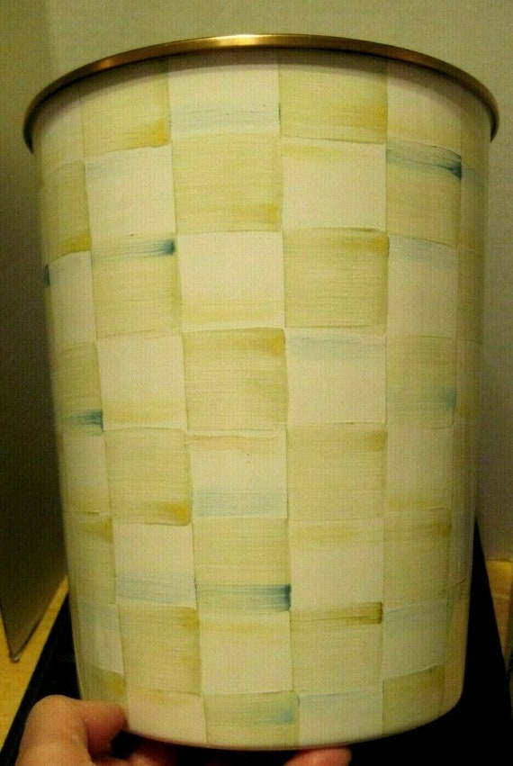 Mackenzie Childs Parchment Check Vintage Waste Basket Trash Mackenzie Childs Parchment Check, Mackenzie Childs Parchment Check Lampshade