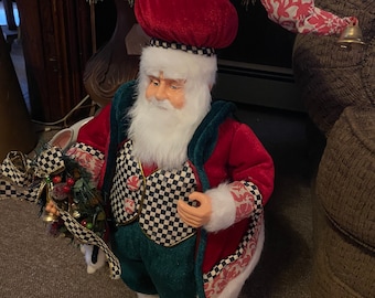 Mackenzie Childs Velvet Santa Courtly Check christmas holiday 33” Tall vest wreath decoration designer  Rare next day Shipping