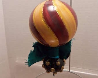 Mackenzie Childs Gold Red Harlequin Glass Christmas frank mustard torquay ORNAMENT Tree Topper LARGe blown made in poland rare designer