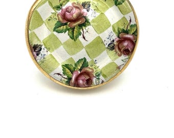 Mackenzie childs ceramic set of 6 cabinet knobs pulls handles  more available Aurora NY  victoria richard era honeymoon green gold check