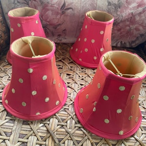 ONE Mackenzie Childs pink white polka dot fabric whimsical   Mini Chandelier Shades Vintage Retired Rare 4 available