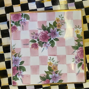 One Mackenzie Childs Pink Rose Petal Honeymoon Ceramic Porcelain Tile Trivet Hot Pad - 8x8 - 19 available FREE SHIPPING rare retired design
