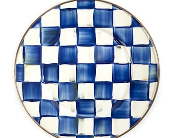 UN plato para cena con cuadros azules de Mackenzie Childs - Raro, difícil de encontrar, más disponibles. Envío gratuito al día siguiente. más disponibles.