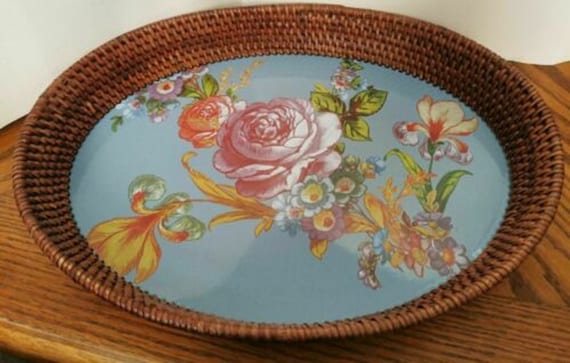 【新品】McKenzie-Childs 花柄プレート Mackenzie Childs Blue Flower Market Enamel Large Tabletop Serving