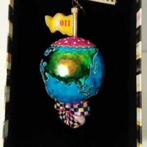 MacKenzie-Childs handblown Glass christmas tree Blown Glass Ornament Courtly Check Globe Gift Box Brand New Retired FREE SHIPPING Poland