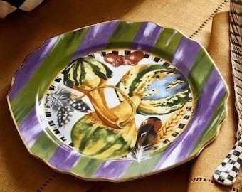 Mackenzie Childs pheasant run salad bread appetizer ceramic plate retired rare fall decor NEW