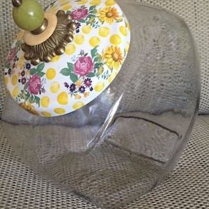 Mackenzie Childs Vintage zeldzame boterbloem geel roze bloem bloemen glazen koekjestrommel opslagcontainer - meer stuks beschikbaar GRATIS VERZENDING