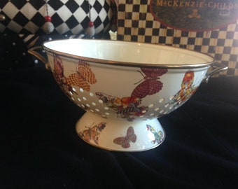 Mackenzie Childs Vintage Raro Jardín de Mariposas Cortesano Esmalte Pequeño Colador Contenedor de Almacenamiento - más piezas disponibles ENVÍO GRATIS