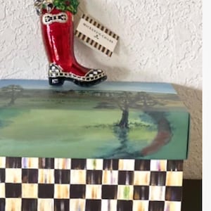 Blown Glass Mackenzie Childs Ornaments courtly Check hunter boots New In Box - RETIRED PATTERN Free shipping