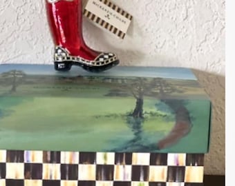 Blown Glass Mackenzie Childs Ornaments courtly Check hunter boots New In Box - RETIRED PATTERN Free shipping