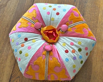 Mackenzie Childs LOVE pillow designer whimsical pink decoration 18x18x5
