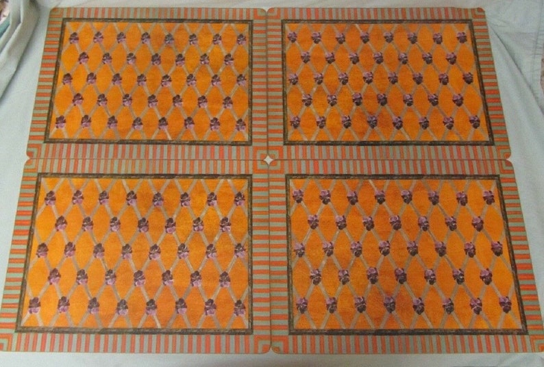 Mackenzie Childs Purple Pansy Cork Back Pimpernel Set of 4 Placemats