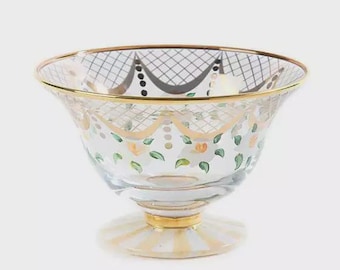 Mackenzie Childs Glass Sweetbriar Compote Bowl  Whimsical Retired Rare Decoration FREE SHIP - NEW in Box - 4 available
