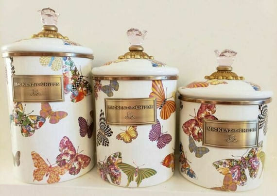 Mackenzie Childs Vintage Rare Butterfly Garden Courtly Check Set