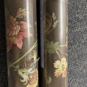 One roll of mirage brown floral flower stately wallpaper wall covering prepasted 8 rolls available
