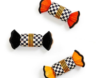 Mackenzie Childs set of 3 plush wall decor courtly check candy candies halloween orange black white Free shipping 4 sets available