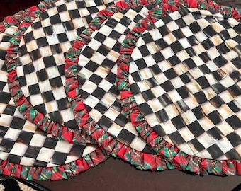 4 Mackenzie Childs Courtly Check Poinsettia Placemats Table Centerpiece Rare & Retired High-End Table Decor  FREE SHIPPING