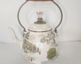 Mackenzie Childs Aurora Farm Cow Barn Tea Kettle used vintage rare & Retired matching pieces available