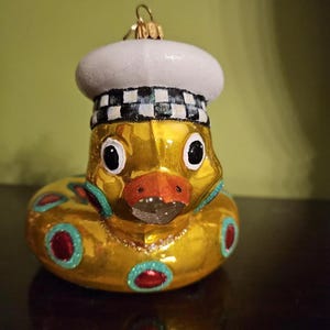 Blown Glass Mackenzie Childs Ornament courtly Check, Rubber Duck FLAW -  RETIRED PATTERN Free shipping