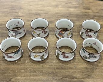 4 Mackenzie-kinderen geëmailleerde servetringen met hoofse ruiten vlinder, zeer zeldzaam en gepensioneerd meer beschikbare en bijpassende stukken