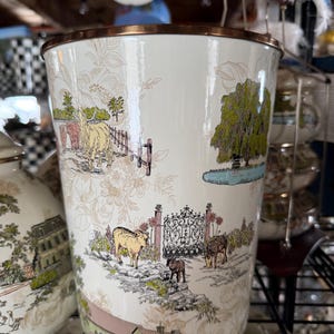 Mackenzie Childs aurora  enamelware trash basket waste can / planter matching pcs available  rare and retired