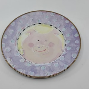 Mackenzie Childs PIG PLATE Toddler Childrens Kids emaille 8 inch Plate, Rare, gepensioneerde meer stijlen beschikbaar Gratis verzending roze polka dot
