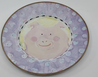 Mackenzie Childs PIG PLATE Toddler Childrens Kids enamel 8 inch Plate, Rare, retired more styles available  Free Shipping pink polka dot