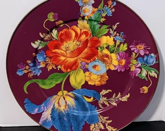 Mackenzie Childs Set of 2 purple plum flower market Platters 16” Super rare victoria and richard serving pieces enamelware GORGEOUS New