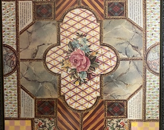 Mackenzie Childs pimpernel patchwork  Set of 4 coffered ceilings cork back placemats aurora ny 8 available