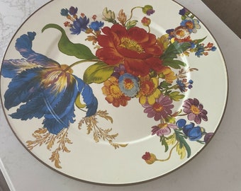 Mackenzie CHILDS serving White Floral  Flower Enamel platter-  Rare Htf Vintage more pieces matching pieces avl  Free SHIPPING
