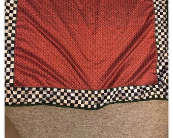 Mackenzie Childs courtly check red green velvet christmas tablecloth /tree skirt  very rare retired STUNNING DESIGNER